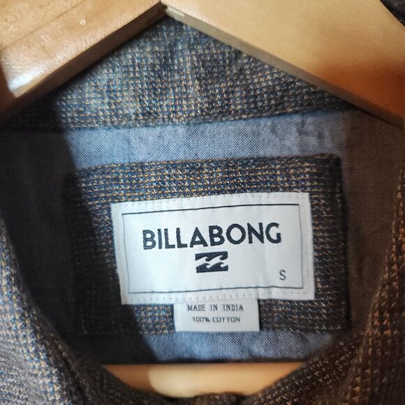 Billabong Shirt Mens Small Brown Button Cotton Casual Long Sleeve Pocket EUC - Picture 3 of 9